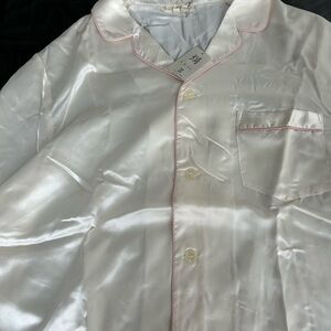 Women's Satin Pajama Top with Pink Trim